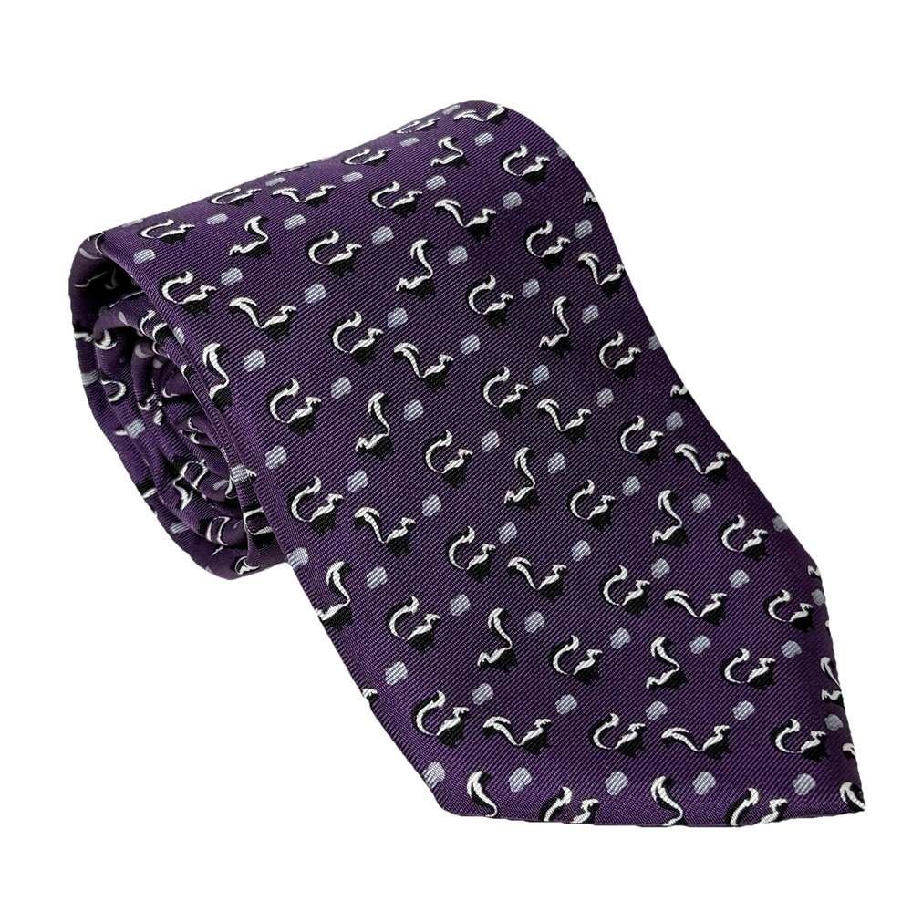BROOKS BROTHERS 100% Silk Neck Tie 58"x 3.25" Black White Skunk on Purple NWT